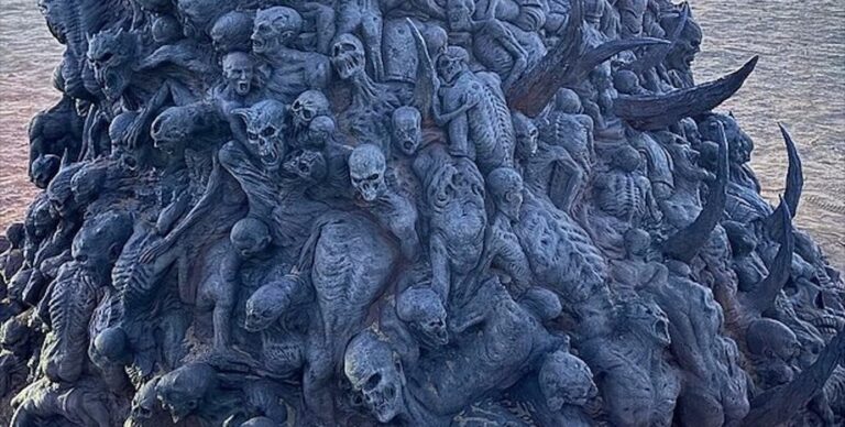 В пустыне появился таинственный «демонический монолит»: на нем кричащие лица и искалеченные тела»>